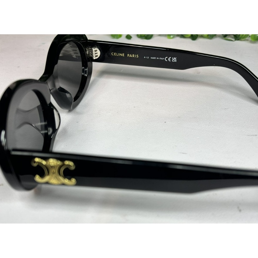 Celine Triomphe CL40194U 01A Black Oval Sunglasses Gold Logo - PREOWNED - Picture 4 of 9